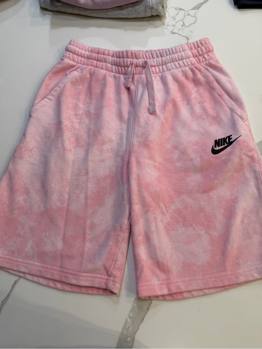 Nike Pink Tie-Dye Shorts with Black Swoosh